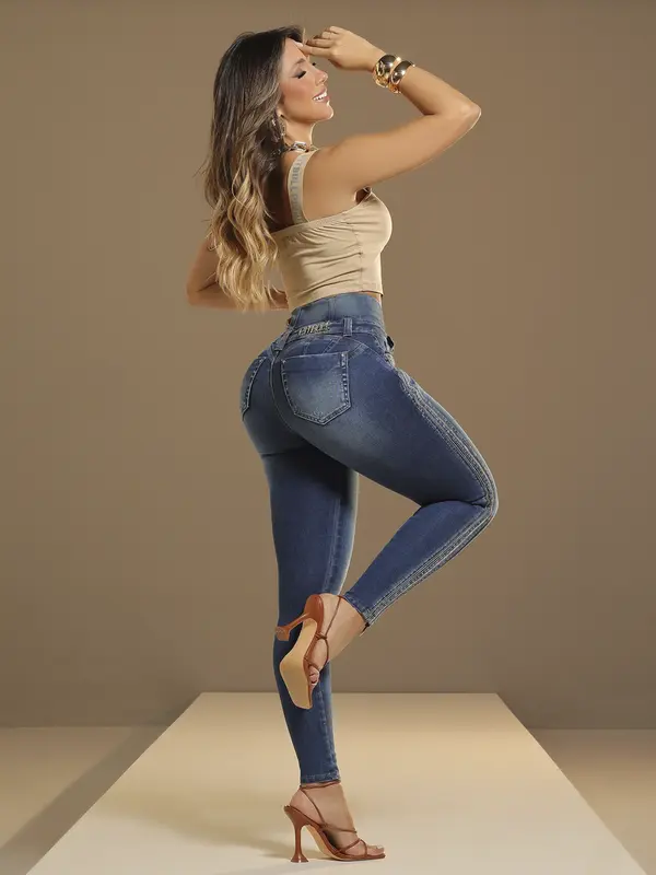 Calça Cintura Perfeita Modeladora e Sofisticada com Strass Lateral Pit Bull Jeans Luxo