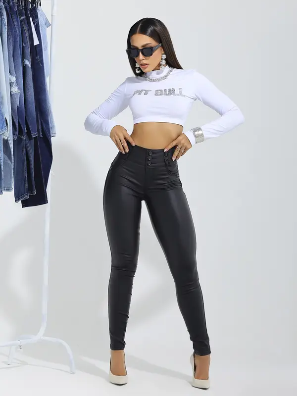 Calça Skinny Cós Largo Preta Sofisticada com Caimento Ajustado Pit Bull Jeans Premium