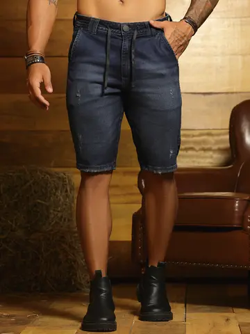 Bermuda Masculina Estilosa com Cordão de Amarração e Detalhe Lateral Pit Bull Jeans Luxo