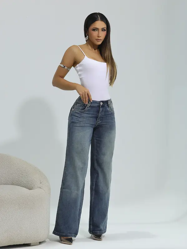 Calça Wide Leg Casual e Sofisticada com Caimento Elegante Pit Bull Jeans Premium