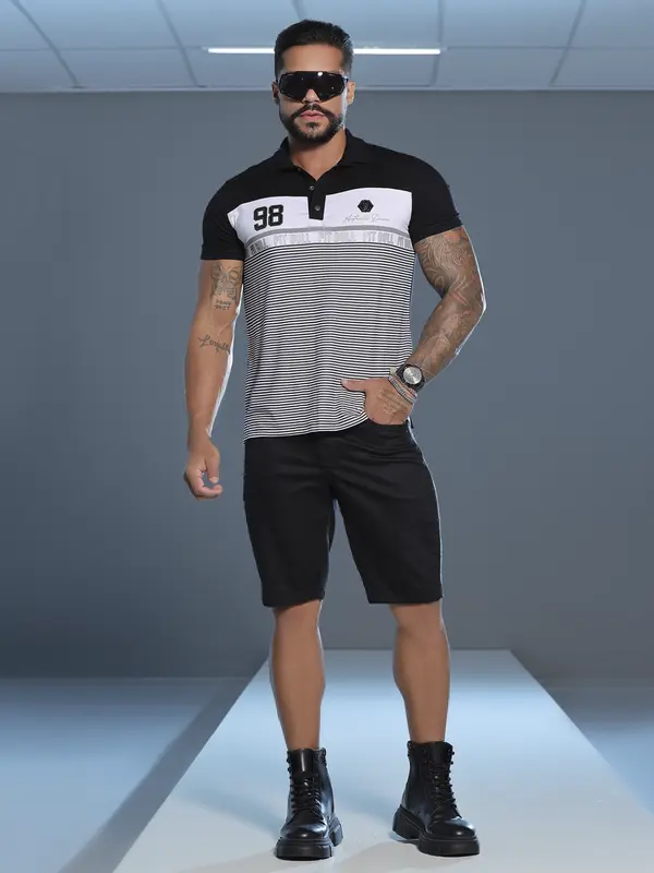 Polo Masculina Autêntica e Sofisticada com Estampa em Relevo Pit Bull Jeans Luxo