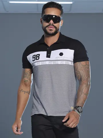 Polo Masculina Autêntica e Sofisticada com Estampa em Relevo Pit Bull Jeans Luxo