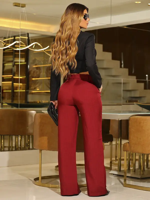 Calça Pantalona Elegante com Modelagem Alfaiataria e Cinto Casual Empório Pit Bull
