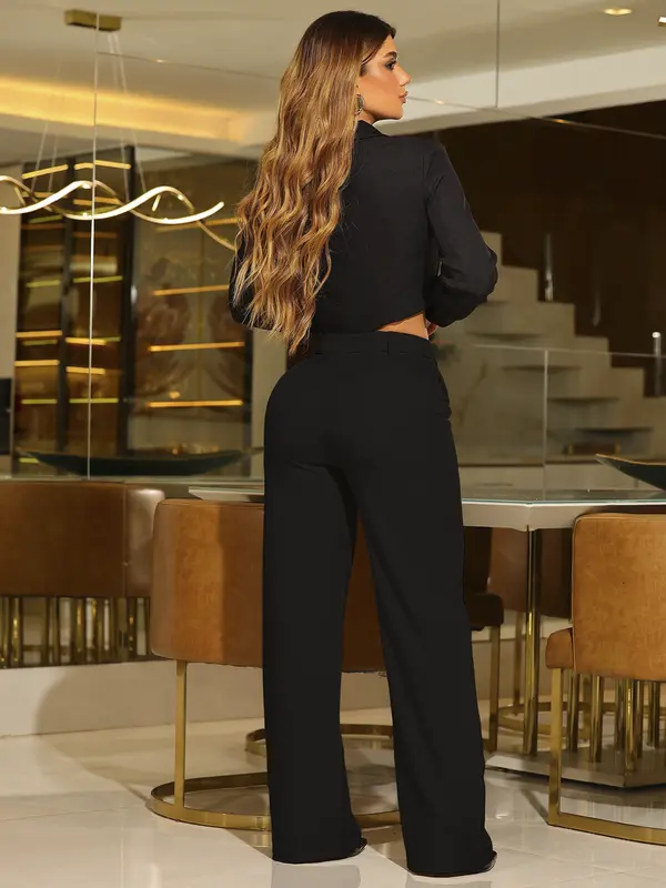 Calça Pantalona Elegante com Modelagem Alfaiataria e Cinto Casual Empório Pit Bull