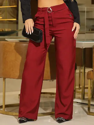 Calça Pantalona Elegante com Modelagem Alfaiataria e Cinto Casual Empório Pit Bull
