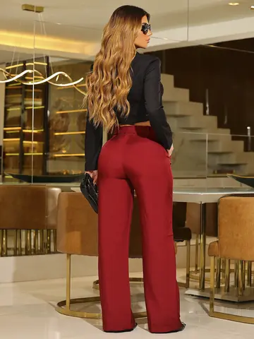 Calça Pantalona Elegante com Modelagem Alfaiataria e Cinto Casual Empório Pit Bull