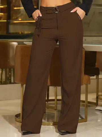 Calça Pantalona Elegante com Modelagem Alfaiataria e Cinto Casual Empório Pit Bull