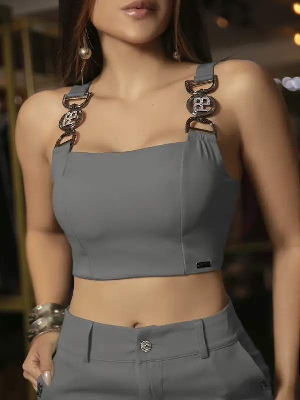 Conjunto Calça e Cropped Elegante e Versátil com Alças Personalizadas Empório Pit Bull