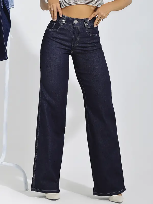 Calça Wide Leg Slim Pit Bull Jeans Premium Sofisticada e Versátil com Efeito Alongador