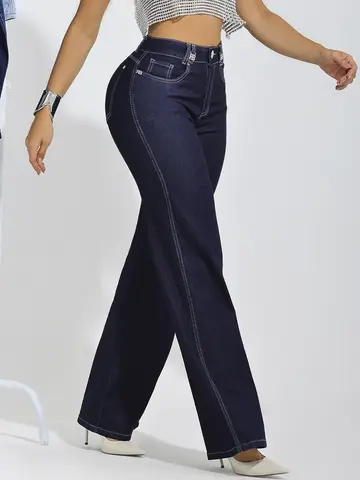 Calça Wide Leg Slim Pit Bull Jeans Premium Sofisticada e Versátil com Efeito Alongador