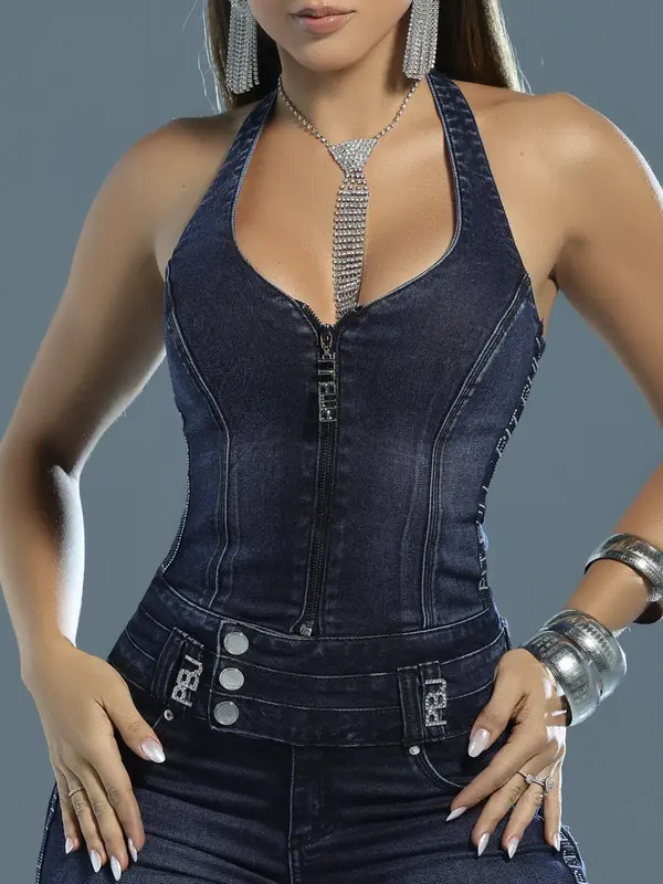 Macacão Jeans Modelador e Sofisticado com Elásticos Personalizados Pit Bull Jeans Luxo