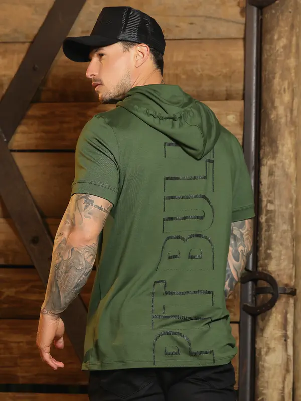 Camiseta Masculina com Capuz Estiloso e Estampa em Relevo Pit Bull Jeans Luxo
