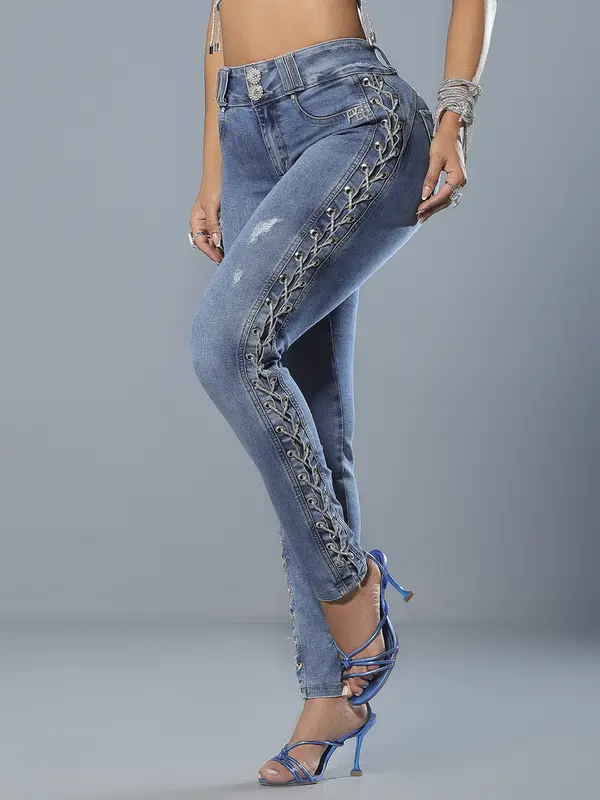 Calça Skinny Sofisticada e Modeladora com Detalhes Laterais Brilhosos Pit Bull Jeans Luxo