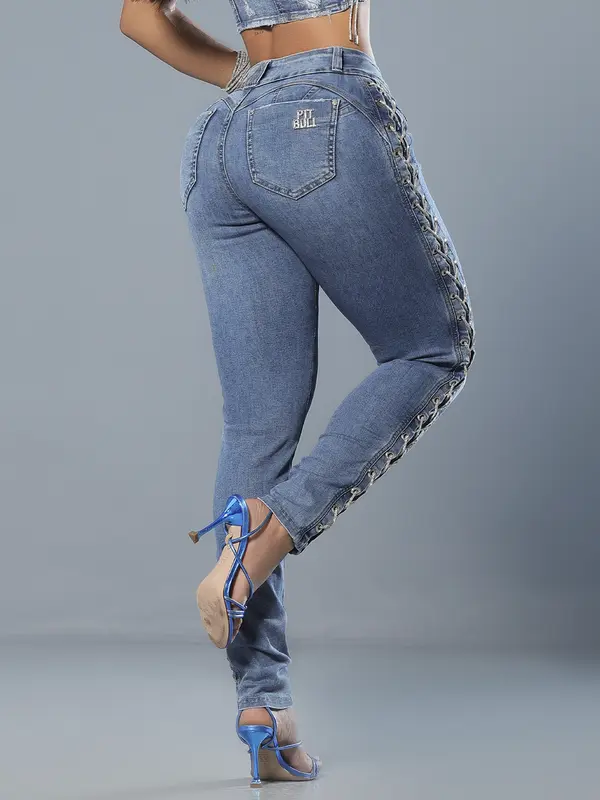 Calça Skinny Sofisticada e Modeladora com Detalhes Laterais Brilhosos Pit Bull Jeans Luxo