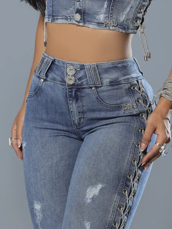 Calça Skinny Sofisticada e Modeladora com Detalhes Laterais Brilhosos Pit Bull Jeans Luxo