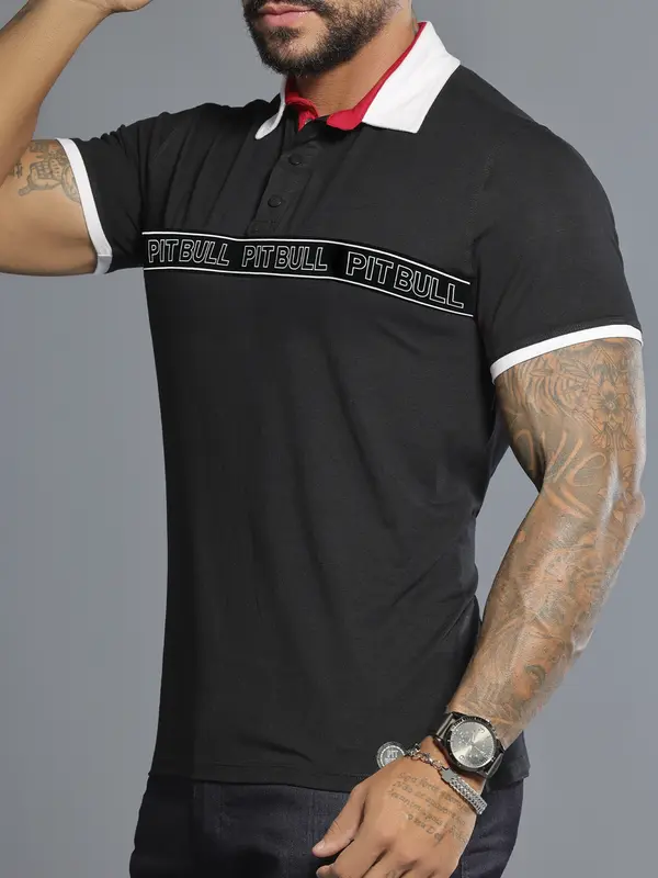 Polo Masculina Preta Sofisticada e Versátil com Escrita em Relevo Pit Bull Jeans Luxo