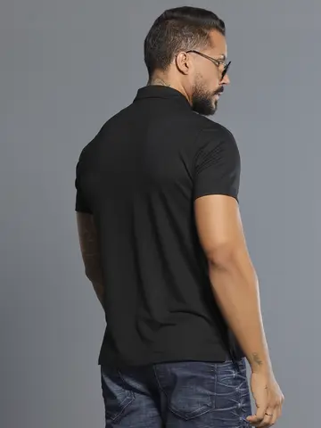 Polo Masculina Preta Sofisticada e Versátil com Escrita em Relevo Pit Bull Jeans Luxo