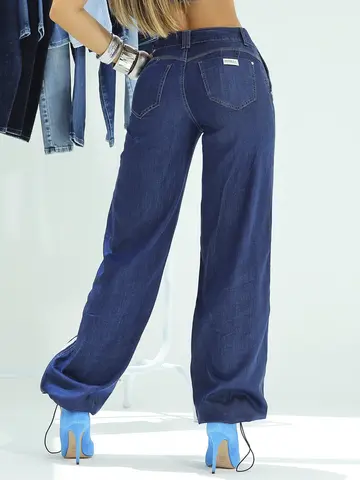 Calça Wide Leg Estilosa e Confortável com Faixa Lateral e Barra Ajustável Pit Bull Jeans Premium