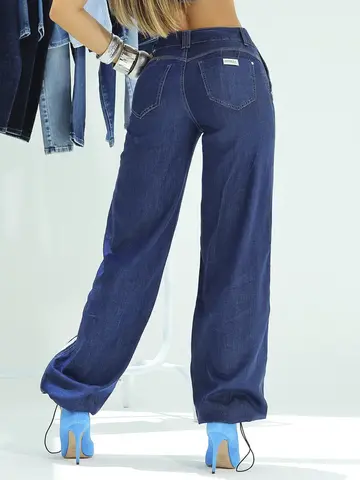Calça Wide Leg Estilosa e Confortável com Faixa Lateral e Barra Ajustável Pit Bull Jeans Premium