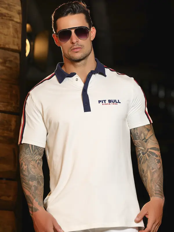 Camiseta Gola Polo Branca Estilosa Pit Bull Jeans Luxo