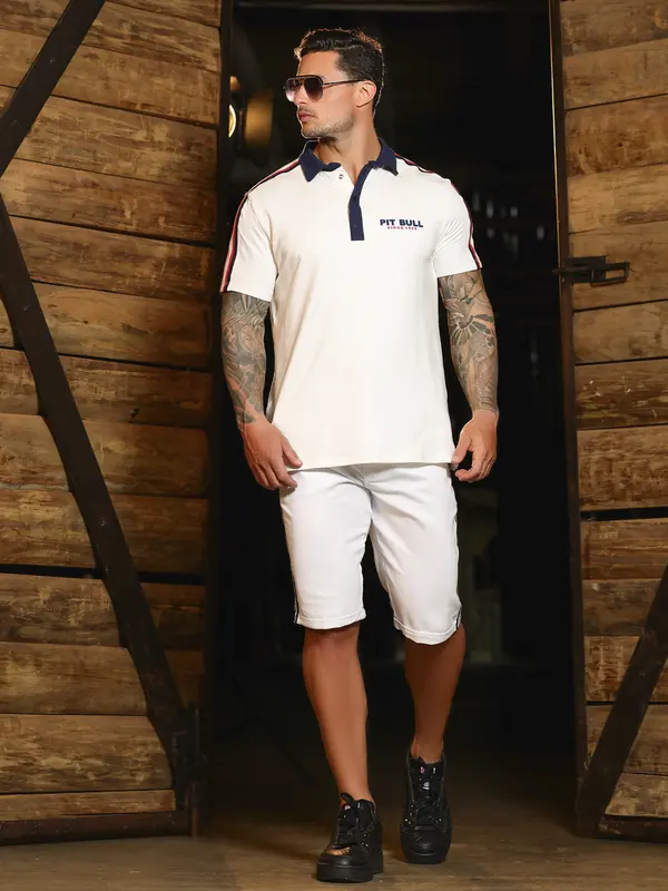 Camiseta Gola Polo Branca Estilosa Pit Bull Jeans Luxo