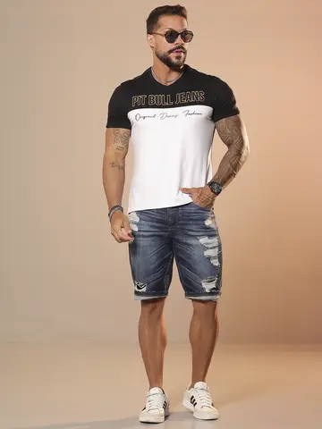 Camiseta Masculina Gola V Estilosa e Moderna Pit Bull Jeans Luxo
