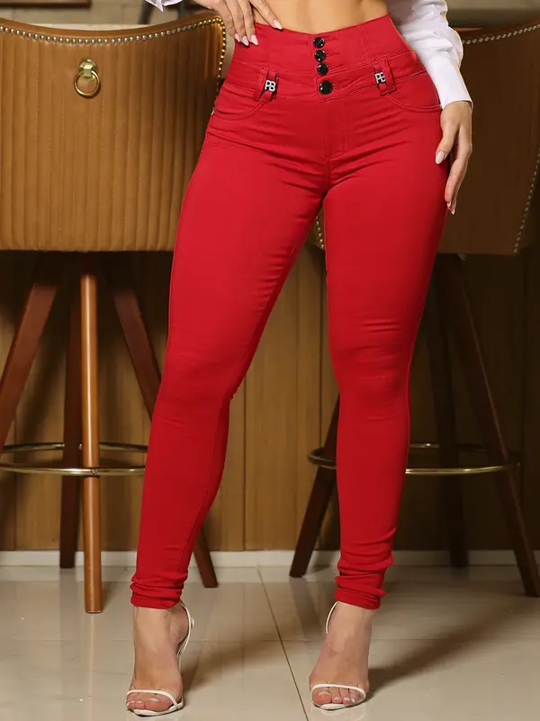 Calça Cintura Perfeita Vermelha Estilosa Pit Bull Jeans Premium