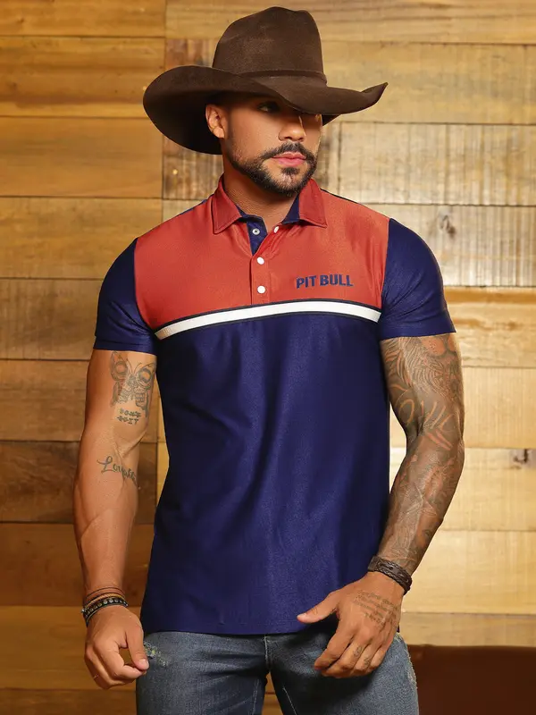 Camiseta Gola Polo Bicolor Sofisticada com Toque Esportivo Pit Bull Jeans Luxo