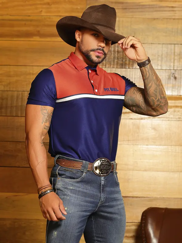 Camiseta Gola Polo Bicolor Sofisticada com Toque Esportivo Pit Bull Jeans Luxo