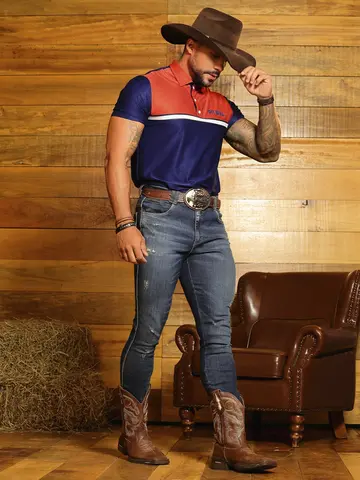 Camiseta Gola Polo Bicolor Sofisticada com Toque Esportivo Pit Bull Jeans Luxo