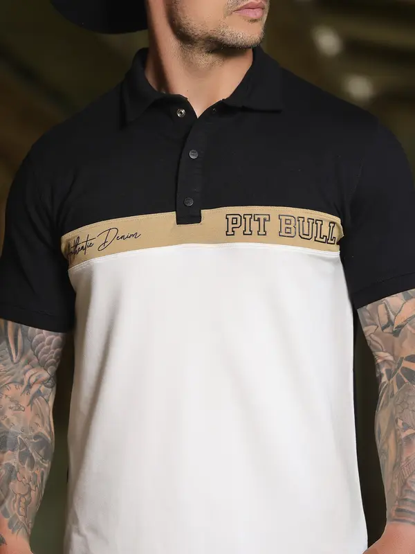 Camiseta Gola Polo Sofisticada e Refinada com Estampa em Relevo Pit Bull Jeans Luxo