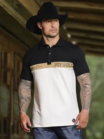 Camiseta Gola Polo Sofisticada e Refinada com Estampa em Relevo Pit Bull Jeans Luxo