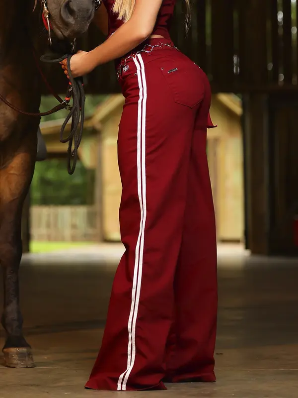 Calça Wide Leg Estilosa com Caimento Sofisticado e Faixa Lateral Pit Bull Jeans Luxo