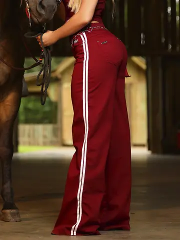 Calça Wide Leg Estilosa com Caimento Sofisticado e Faixa Lateral Pit Bull Jeans Luxo