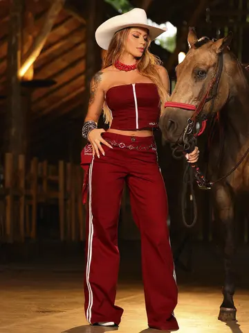 Calça Wide Leg Estilosa com Caimento Sofisticado e Faixa Lateral Pit Bull Jeans Luxo