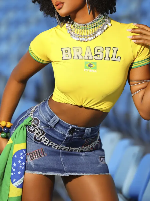 T-Shirt Gola O com Estampa em Relevo Pit Bull Jeans Luxo