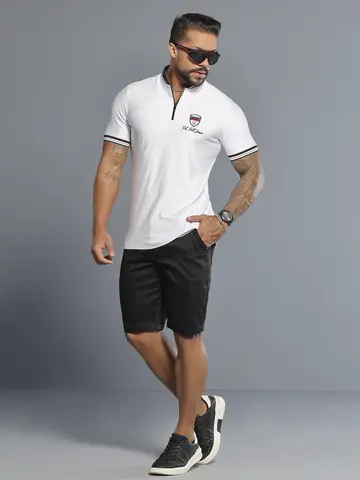Polo Masculina Branca Elegante com Toque Esportivo Pit Bull Jeans Luxo