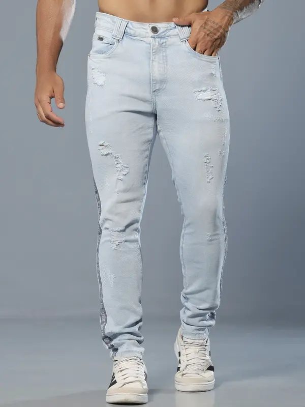 Calça Masculina Slim Com Cadarço Lateral Pit Bull Jeans Luxo