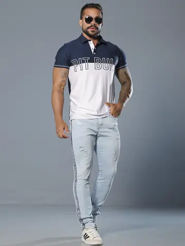 Calça Masculina Slim Com Cadarço Lateral Pit Bull Jeans Luxo
