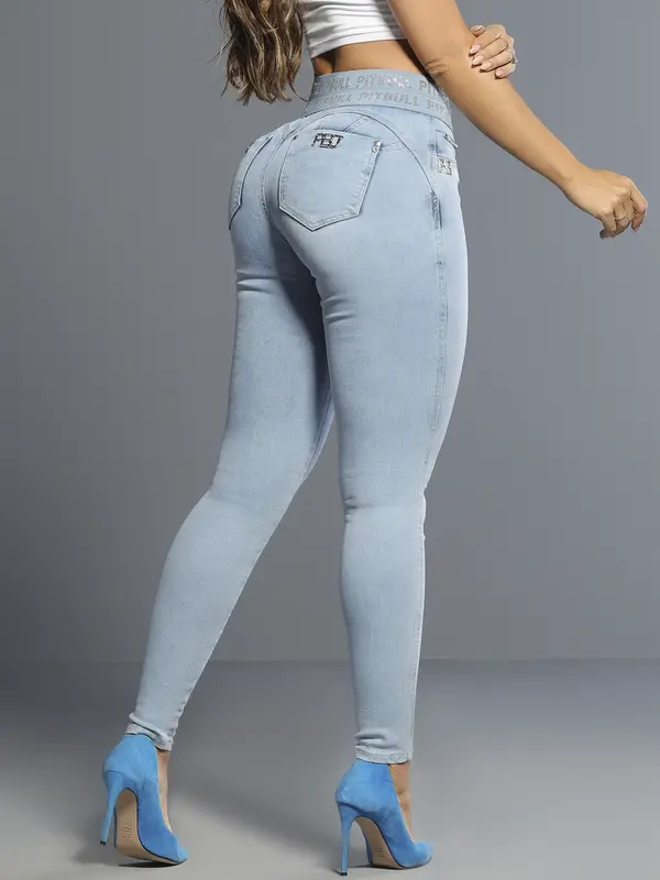Calça Skinny Cintura Alta Modeladora com Elástico no Cós Pit Bull Jeans Luxo