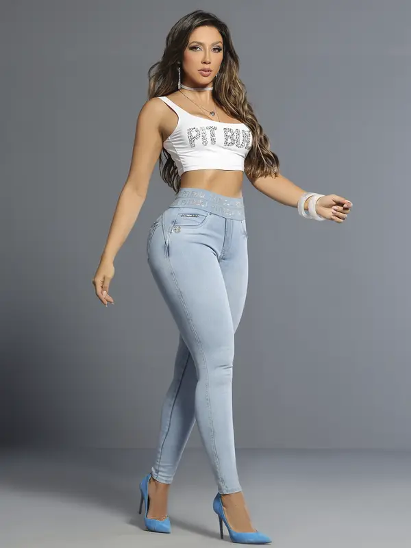 Calça Skinny Cintura Alta Modeladora com Elástico no Cós Pit Bull Jeans Luxo