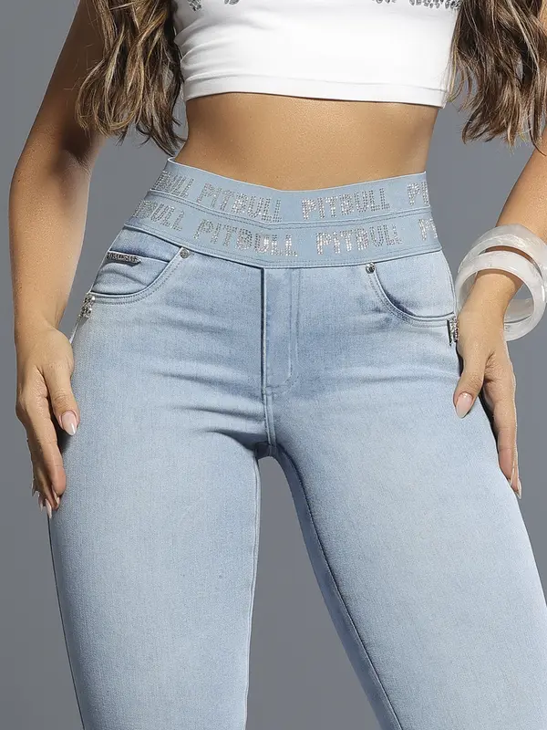 Calça Skinny Cintura Alta Modeladora com Elástico no Cós Pit Bull Jeans Luxo
