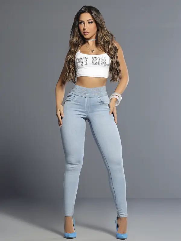 Calça Skinny Cintura Alta Modeladora com Elástico no Cós Pit Bull Jeans Luxo