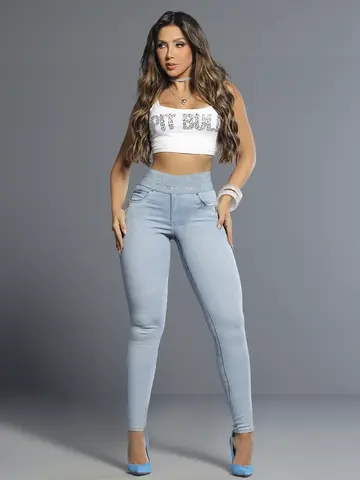 Calça Skinny Cintura Alta Modeladora com Elástico no Cós Pit Bull Jeans Luxo