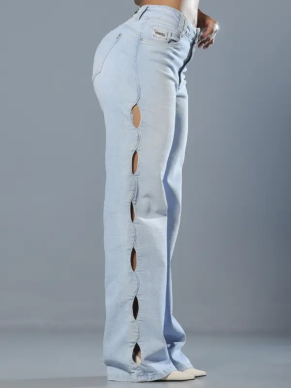 Calça Wide Leg Autêntica e Confortável com Detalhes em Pedrarias Pit Bull Jeans Luxo