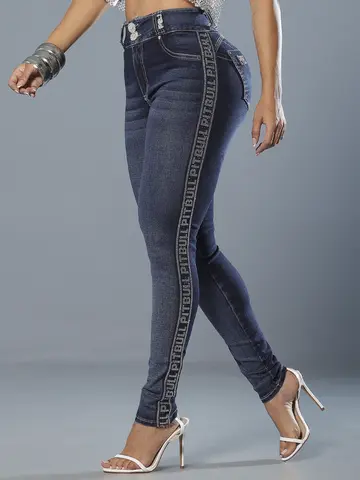 Calça Skinny com Elásticos Laterais Personalizados Pit Bull Jeans Luxo