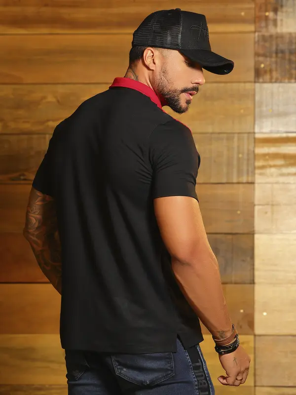 Polo Masculina Bicolor Sofisticada e Estilosa com Relevo Pit Bull Jeans Luxo