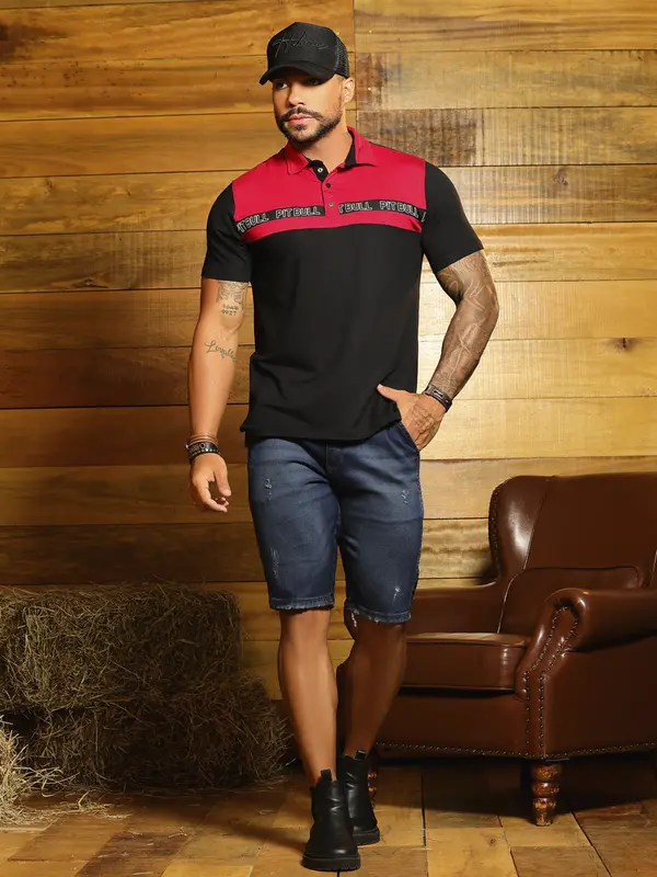 Polo Masculina Bicolor Sofisticada e Estilosa com Relevo Pit Bull Jeans Luxo