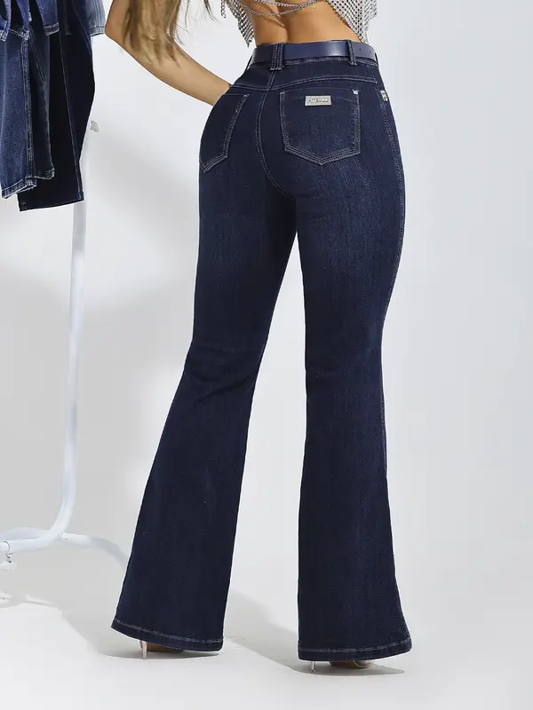 Calça Flare Elegante e Confortável com Cinto Casual Pit Bull Jeans Premium