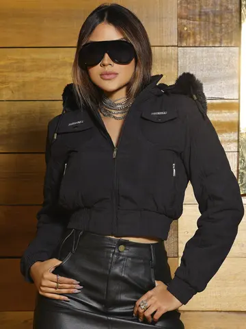 Jaqueta Puffer Feminina com Capuz Removível Pit Bull Jeans Luxo